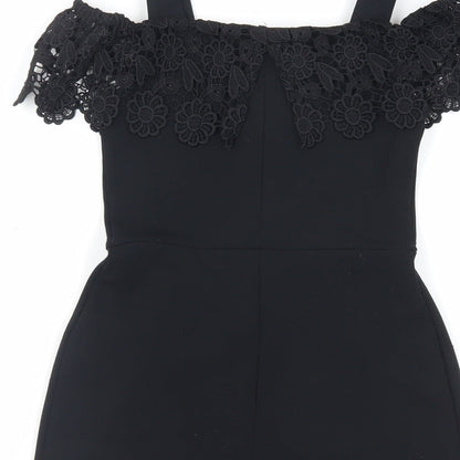 Lipsy Girls Black Polyester Playsuit One-Piece Size 5-6 Years Pullover - Crocheted Lace Detail