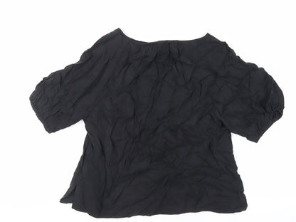 Autograph Womens Black Cupro Basic Blouse Size 14 Round Neck