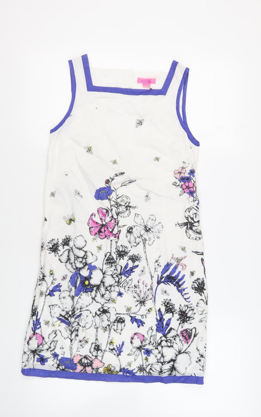 Monsoon Womens White Floral Polyester Shift Size 10 Square Neck Button