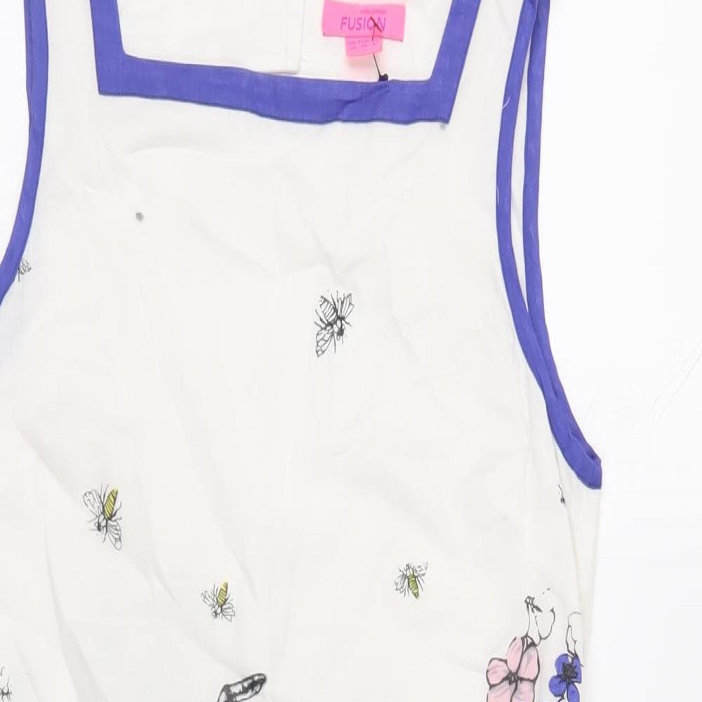 Monsoon Womens White Floral Polyester Shift Size 10 Square Neck Button