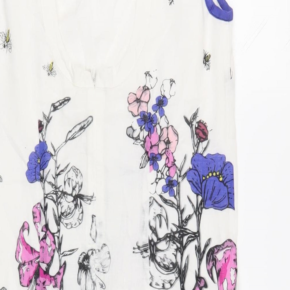 Monsoon Womens White Floral Polyester Shift Size 10 Square Neck Button