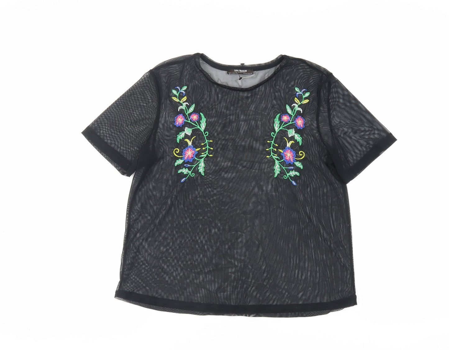 Womens UK Size S Zara Black Basic T-Shirt