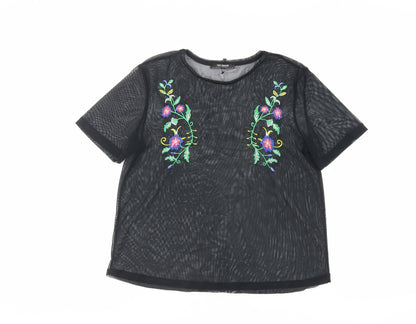 Womens UK Size S Zara Black Basic T-Shirt