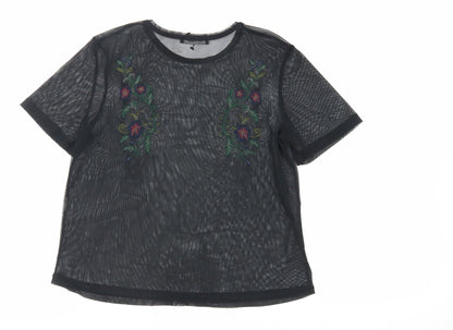 Womens UK Size S Zara Black Basic T-Shirt
