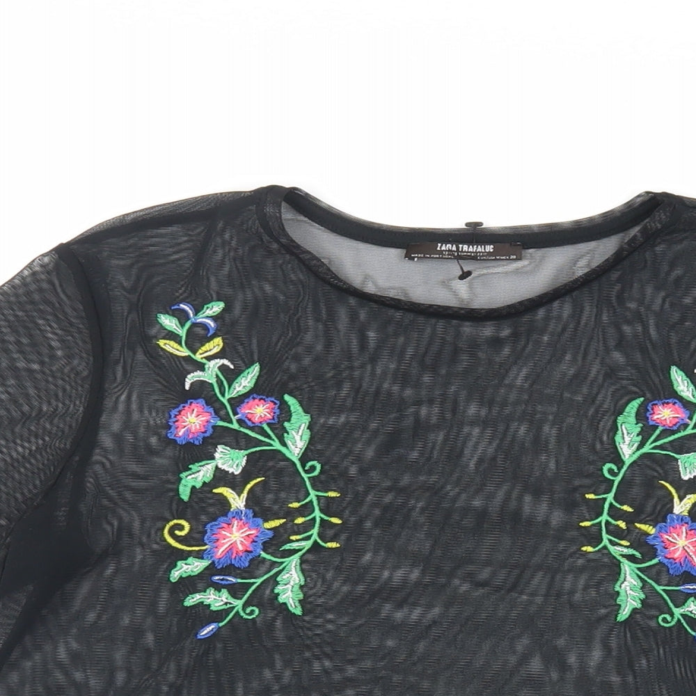 Womens UK Size S Zara Black Basic T-Shirt