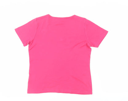 EWM Womens Pink Cotton Basic T-Shirt Size 10 Round Neck - Neckline Detail