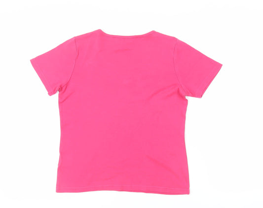 EWM Womens Pink Cotton Basic T-Shirt Size 10 Round Neck - Neckline Detail