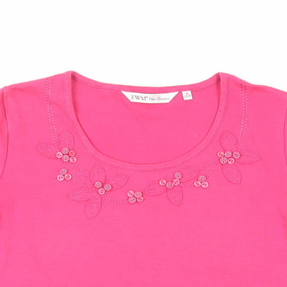 EWM Womens Pink Cotton Basic T-Shirt Size 10 Round Neck - Neckline Detail