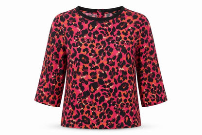 Next Womens Pink Animal Print Viscose Basic Blouse Size 10 Crew Neck