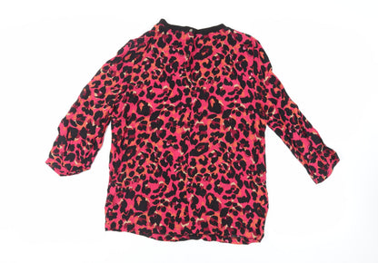 NEXT Womens Pink Animal Print Viscose Basic Blouse Size 10 Crew Neck