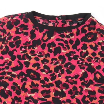 NEXT Womens Pink Animal Print Viscose Basic Blouse Size 10 Crew Neck