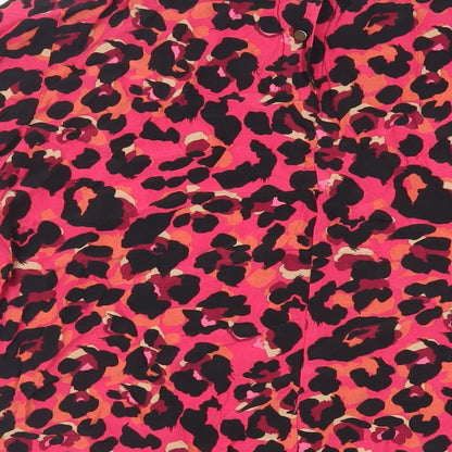 NEXT Womens Pink Animal Print Viscose Basic Blouse Size 10 Crew Neck