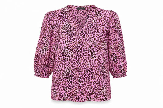 Marks & Spencer Womens Pink Animal Print Viscose Basic Button-Up Size 12 V-Neck