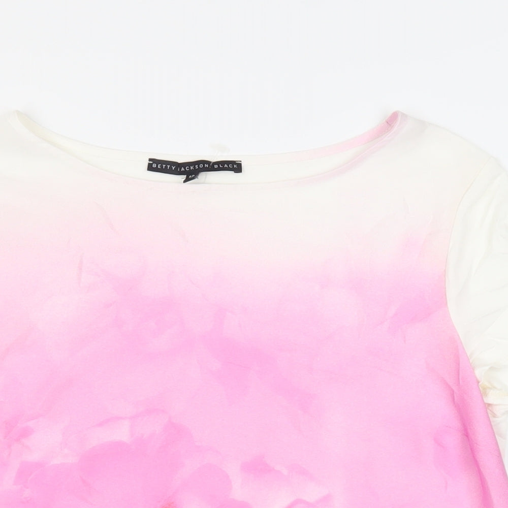 Betty Jackson Black Womens White Polyester Basic T-Shirt Size 12 Boat Neck