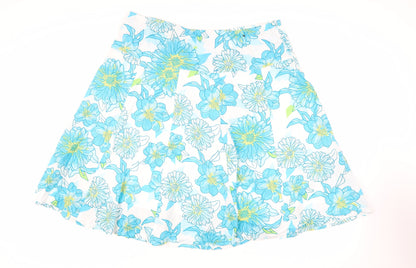 M&Co Womens Blue Floral Cotton Flare Skirt Size 20 Zip