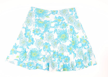 M&Co Womens Blue Floral Cotton Flare Skirt Size 20 Zip