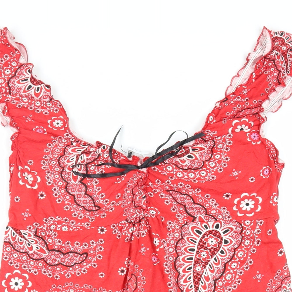 New Look Womens Red Paisley Viscose Mini Size 14 Sweetheart Pullover
