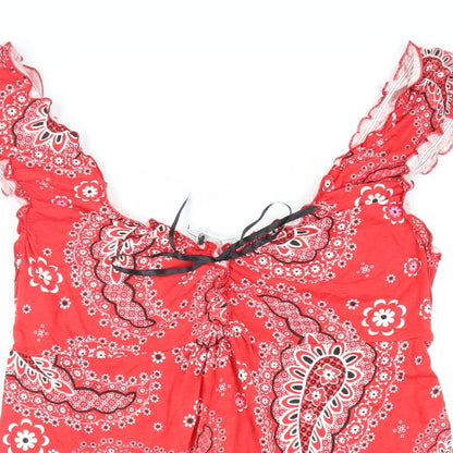 New Look Womens Red Paisley Viscose Mini Size 14 Sweetheart Pullover