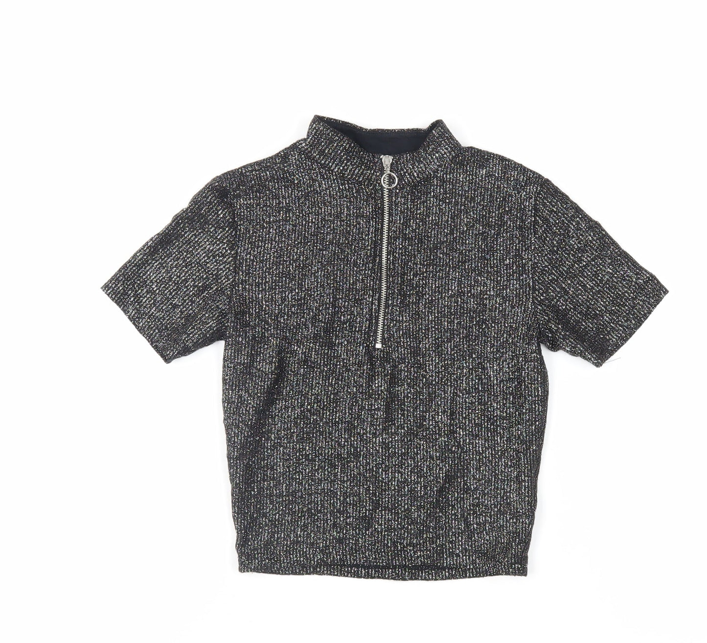 Light Before Dark Womens Black Viscose Cropped T-Shirt Size XS Mock Neck - Glitter