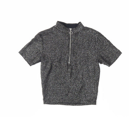 Light Before Dark Womens Black Viscose Cropped T-Shirt Size XS Mock Neck - Glitter