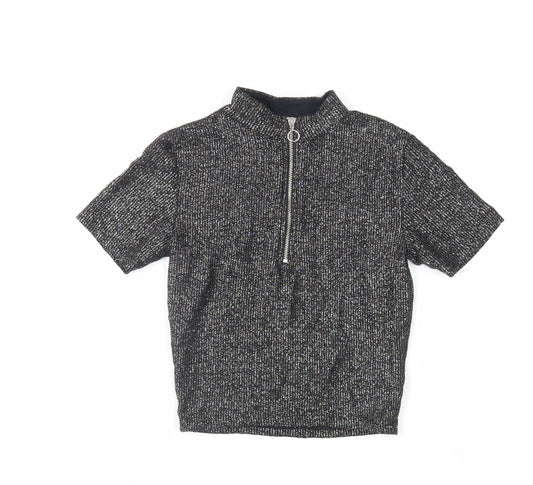 Light Before Dark Womens Black Viscose Cropped T-Shirt Size XS Mock Neck - Glitter