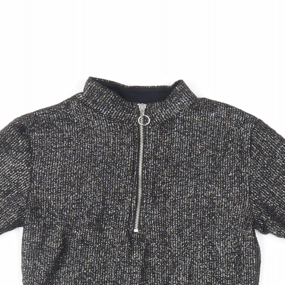 Light Before Dark Womens Black Viscose Cropped T-Shirt Size XS Mock Neck - Glitter