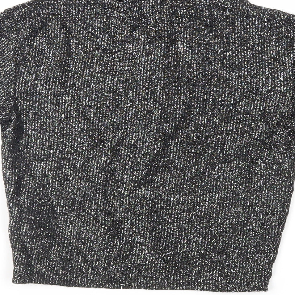 Light Before Dark Womens Black Viscose Cropped T-Shirt Size XS Mock Neck - Glitter