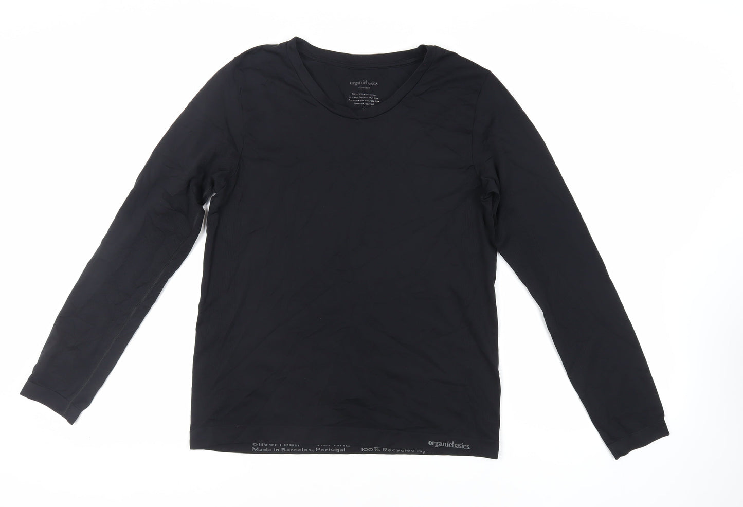 Organic Basics Womens Black Nylon Basic T-Shirt Size XL Crew Neck Pullover - Gym Workout Running