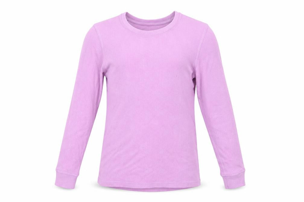Front view of Marks & Spencer girls’ purple cotton pullover t-shirt, size 9-10, years crew neck pullover - thermal