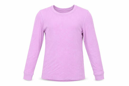 Front view of Marks & Spencer girls’ purple cotton pullover t-shirt, size 9-10, years crew neck pullover - thermal