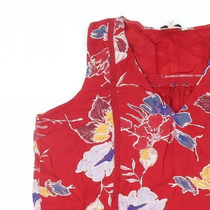 NEXT Womens Red Floral Cotton Fit & Flare Size 12 V-Neck Pullover