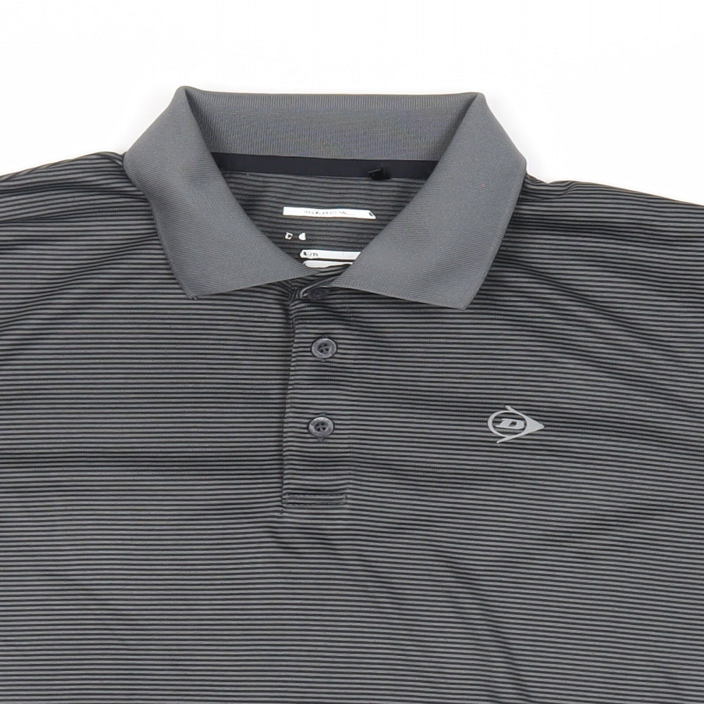 Dunlop Mens Grey Striped Polyester Polo Size S Collared Button