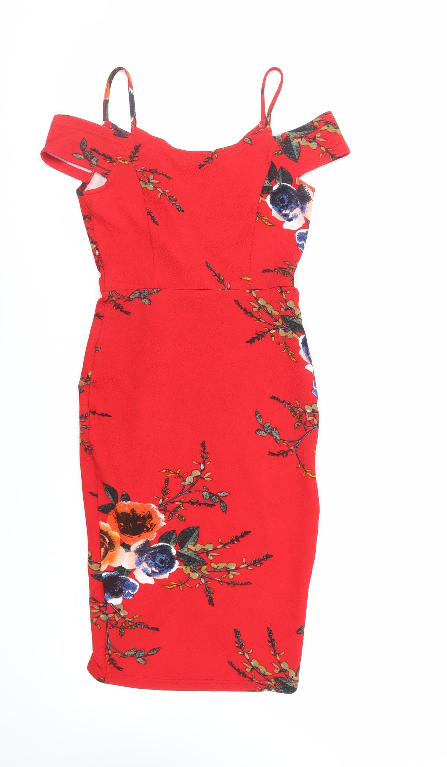 AX Paris Womens Red Floral Polyester Pencil Dress Size 8 Off the Shoulder Pullover