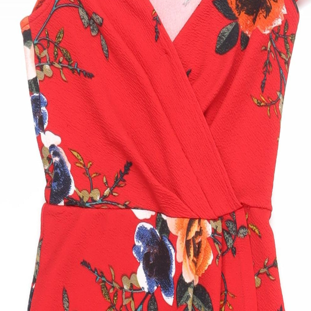 AX Paris Womens Red Floral Polyester Pencil Dress Size 8 Off the Shoulder Pullover