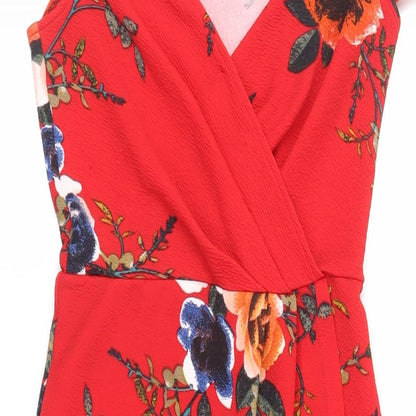 AX Paris Womens Red Floral Polyester Pencil Dress Size 8 Off the Shoulder Pullover