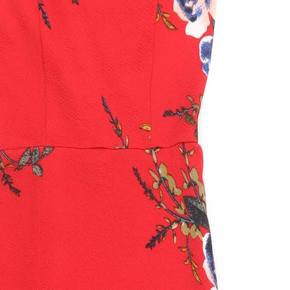 AX Paris Womens Red Floral Polyester Pencil Dress Size 8 Off the Shoulder Pullover
