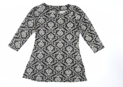 Izabel London Womens Black Paisley Acrylic Mini Size 16 Round Neck Pullover