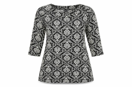 Izabel London Womens Black Paisley Acrylic Mini Size 16 Round Neck Pullover