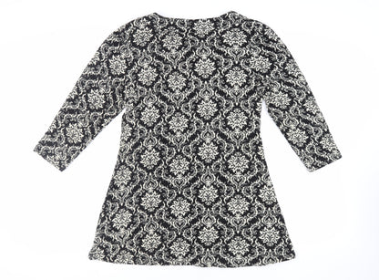 Izabel London Womens Black Paisley Acrylic Mini Size 16 Round Neck Pullover