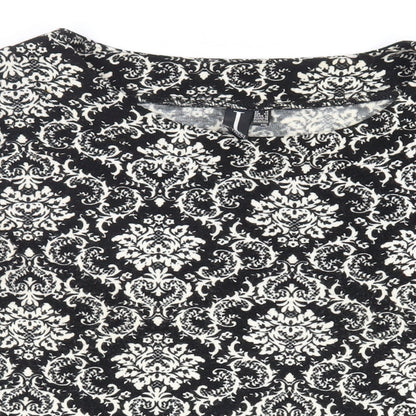 Izabel London Womens Black Paisley Acrylic Mini Size 16 Round Neck Pullover