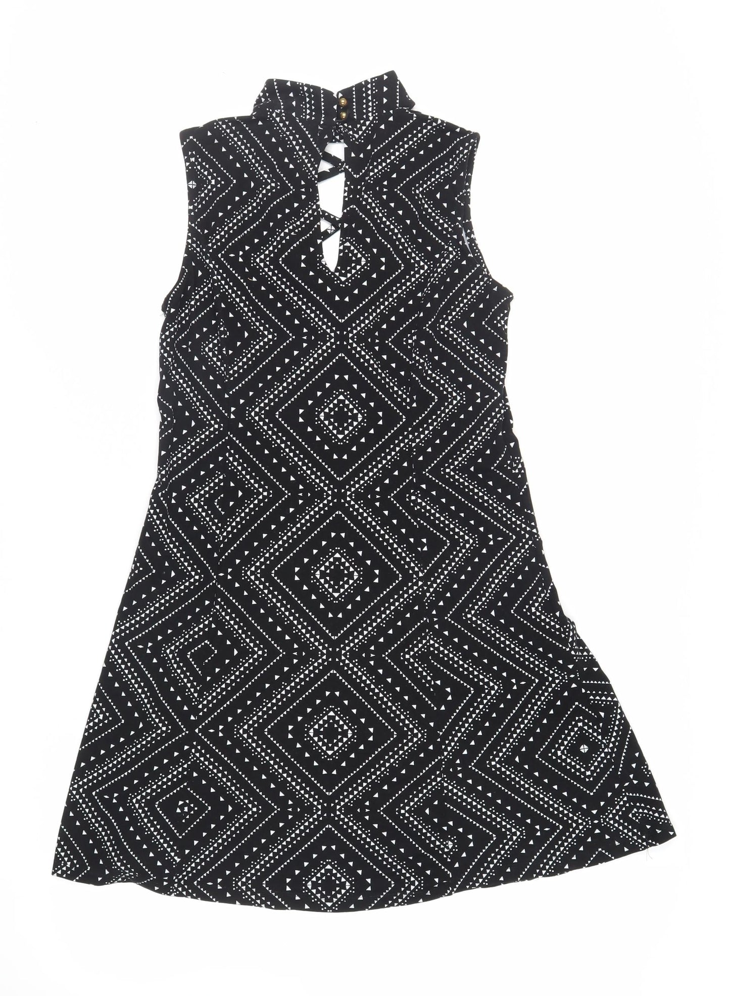 Blue Vanilla Womens Black Geometric Polyester Skater Dress Size 12 Halter Button