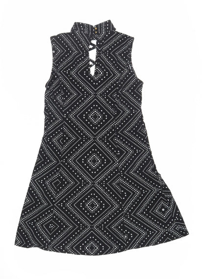 Blue Vanilla Womens Black Geometric Polyester Skater Dress Size 12 Halter Button