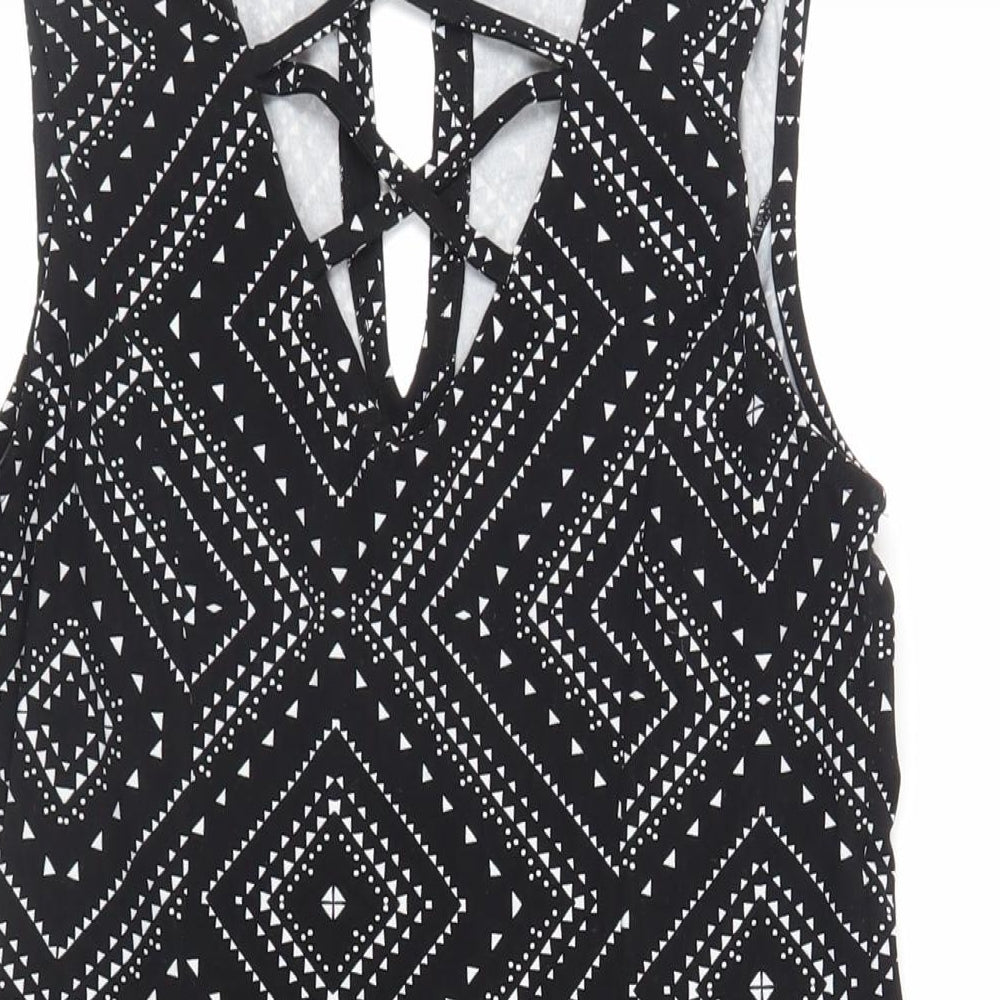 Blue Vanilla Womens Black Geometric Polyester Skater Dress Size 12 Halter Button