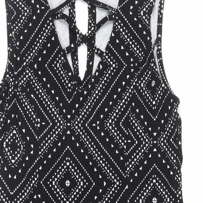 Blue Vanilla Womens Black Geometric Polyester Skater Dress Size 12 Halter Button