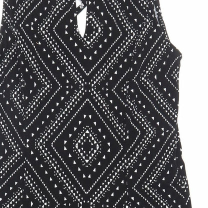 Blue Vanilla Womens Black Geometric Polyester Skater Dress Size 12 Halter Button