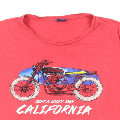 Springfield Mens Red Cotton T-Shirt Size S Crew Neck - California