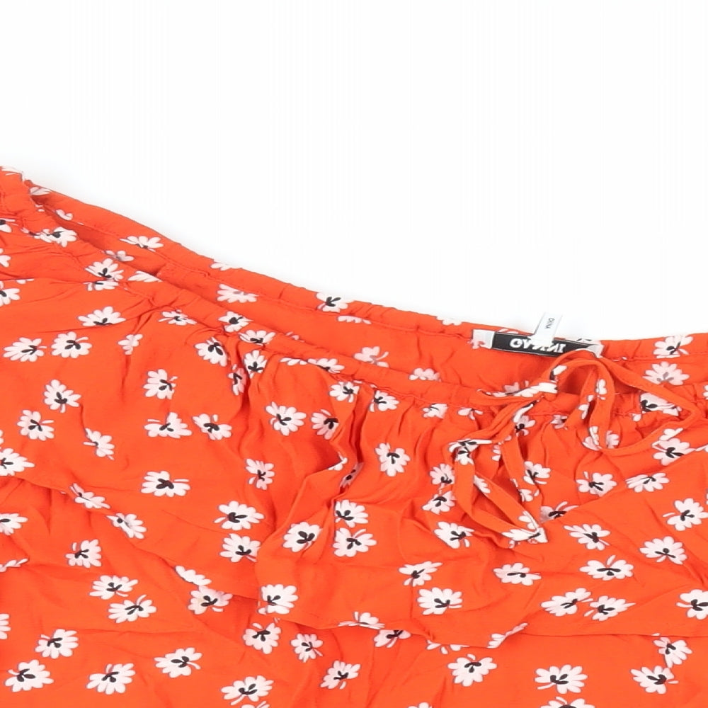 Ganni Womens Red Floral Viscose Basic Blouse Size 14 Off the Shoulder - Ruffle