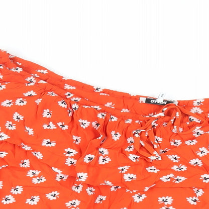 Ganni Womens Red Floral Viscose Basic Blouse Size 14 Off the Shoulder - Ruffle