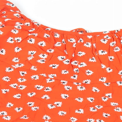 Ganni Womens Red Floral Viscose Basic Blouse Size 14 Off the Shoulder - Ruffle