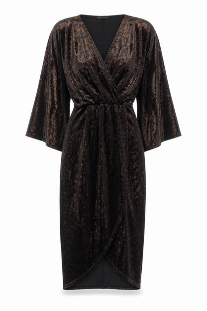 QED London Womens Black Polyester Sheath Size 10 V-Neck Pullover - Glitter